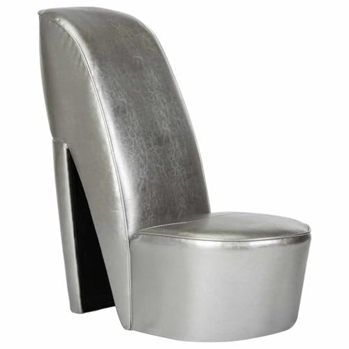 vidaXL Schuhsessel High Heel Design Sessel Stuhl Polstersessel Wohnzimmersessel Loungesessel Relaxsessel Hocker Sitzhocker Silbern Kunstleder