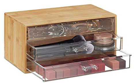 Relaxdays Kosmetik Organizer, 3 Schubladen, Make Up & Schmuckaufbewahrung, HBT 15x30x17,5cm, Bambus Schubladenbox, Natur, PS, 1 Stück 10029452