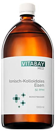 Vitabay Kolloidales Eisen 50 PPM • 1000 ml • Hochdosiert | Reinheitsstufe 99,99% • Braunglasflasche