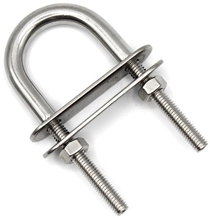 HEAVYTOOL U Bolzen 6mm x 42mm Edelstahl V4A AISI 316 Inox mit zwei Gegenplatten (2 Stück) Bügelschraube U Schraube Bügelbolzen U-Klammer U-förmiger Bolzen Rohrschelle