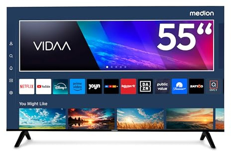 MEDION 138,8 cm (55 Zoll) Ultra HD Fernseher (Smart-TV, HDR10, VIDAA Store, Netflix, Prime Video, Disney+, DAZN, Paramount+, HbbTV, PVR, Bluetooth, MD 855200)