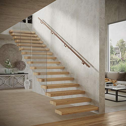 3.6m Premium Staircase Handrail Banister Stairs Rail Support Kit 3.6m x 40mm Stainless Steel - Antique Copper - Antique Brass - Matt Black (Antique Copper) | Stainless steel support rail provides strong load capacity and stability, finished in a classic antique copper tone.