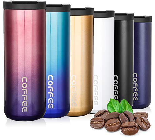 Thermobecher Kaffeebecher to Go 500ml,Kaffee-to-go Becher, Farbverlauf Lila | Doppelwandiger Edelstahl Auslaufsicher Trinkbecher mit Deckel für Kaffee, Wasser und Tee