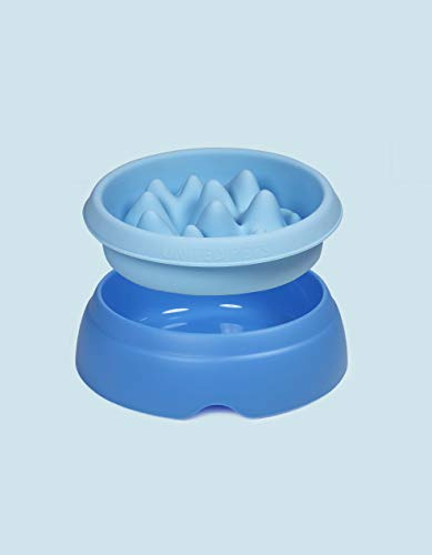 United Pets K2 Ciotola Di Design Per Cani 2 In 1: Normale E Anti Ingozzamento, Azzurra, Capacità 2000 Ml, Taglia Unica
