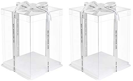 2Pcs Crystal Cake Boxes 2 Tier 8inch Transparent Cake Boxes Double Layer with Base Birthday Cake Box Square Cake Carrier Dessert Cake Cover Bakery Packaging Boxes (without Ribbon)