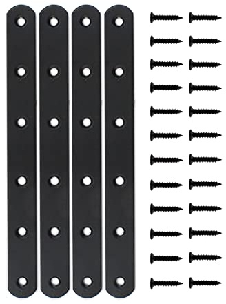 4 Pack Flat Mending Plate for Wood, ULIFESTAR Black Iron Flat Straight Brace Brackets Metal Repair Fixing Wood Brace Joining Plates Connector for Repairing Wooden Furniture with Mounting Screws