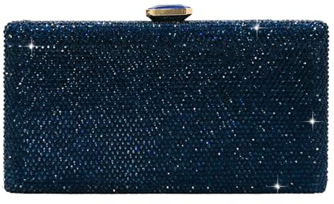 Boutique De FGG Eleganti borse da sera in cristallo per donne, scatola formale, pochette per matrimoni, borse con strass, Blu mare, S