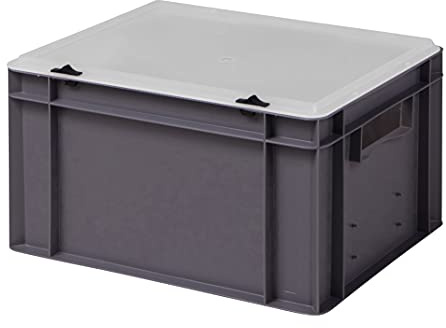 1a-TopStore Design Eurobox Stapelbox Lagerbehälter Kunststoffbox in 5 Farben und 16 Größen mit transparentem Deckel (matt) (grau, 40x30x22 cm)