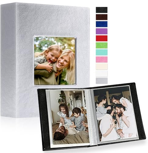 Ywlake Album Fotografico 10x15 100 con Tasche 2 Confezioni, Piccolo Mini Cuoio Album Foto Portafoto Verticale Tascabile Tasca Argento