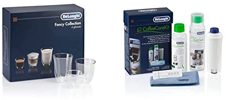 De'Longhi 5513296671 DLSC302 Delonghi Fancy Box 6er Set Thermo Glasses, Clear & Coffee Care Kit