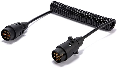 SPARKMOTO 2.6M Anhänger Verlängerungskabel 7 polig mit 2 Anhänger Stecker,Spiralkabel Anhängerkabel Arbeitslänge 2.6m 7-polig für Auto Anhänger LKW Wohnwagen Fahrradträger,Spiral Anhängerkabel 7 Polig