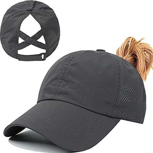 Gorra de Béisbol Mujer Cola de Caballo,Ponycap de High Messy Bun,Verano Transpirable Gorra Secado rápido del Deporte,Ajustable Buckle,Malla Transpirable Casuales (Gris Oscuro)