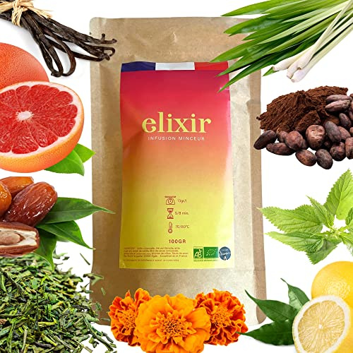 ÉLIXIR MINCEUR – Tisane Bio Amincissante pour Femme – Ventre Plat & Brûleur de Graisse Puissant – Infusion Détox Purifiante – Drainant Naturel – Booster Vitalité – Origine 100% naturelle