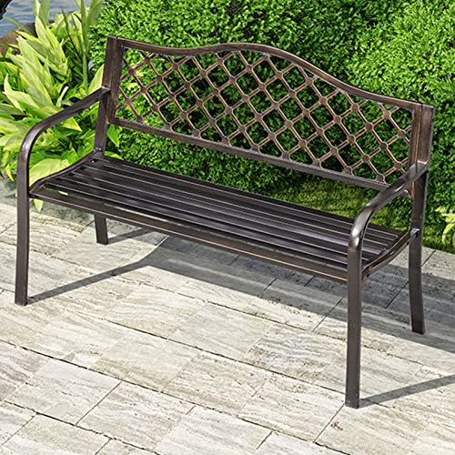 Doorhighpeak Gartenbank Parkstuhl Terrassensitz Ruhebank, Yard Rasenbank Stahl wetterfeste Bank, Äußere Dekor-Möbel Loveseat-Veranda-Sitzplätze, für Balkonarbeiten Eingangsbereich