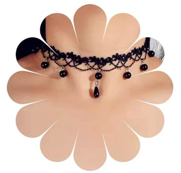 Allereya Choker-Halskette mit schwarzer Spitze, schwarze Tropfen-Kristall-Halskette, Gothic, hohle Spitze, 90er Jahre, viktorianische Tattoo-Halskette, Schmuck für Frauen und Mädchen (schwarz)