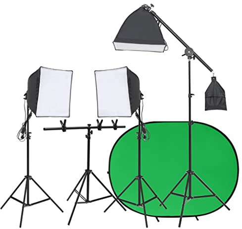 vidaXL Fotostudio-Set mit Leuchten und Hintergrund, Fotostudio Set, Studio Set, Tageslichtlampe, Fotografie Set, Fotostudio Beleuchtung
