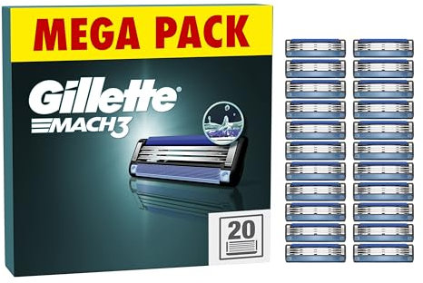Gillette Mach3 Razor Blades Men, Pack of 20 Razor Blade Refills, Upgraded Lubrastrip for an Enhanced Glide