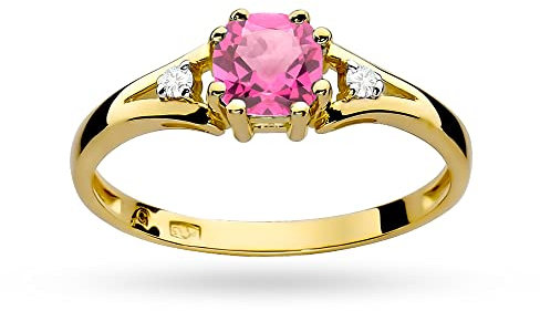 MARKO Damen-Goldring mit 0,65 Ct Rosa Topas und 0,03Ct Diamanten, 14 Karat Gold (585) | Goldring mit Box | Goldring für Frauen (Gelbgold, 55 (17.5))