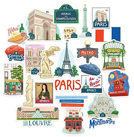 Navy Peony Leidenschaftliche Paris-Stadtaufkleber (25 Stück) – Kleine handgezeichnete Pariser Kunst für Scrapbooks, Journals