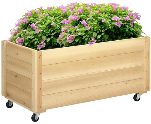 Outsunny Jardinière sur roulettes Jardinière Rectangulaire Naturel | Tissu Non Tissé Inclus