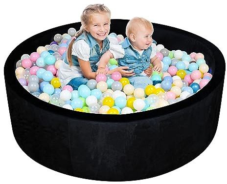 Foam Ball Pit for Toddlers - CALEPTONG 47.2x 13.8 Extra Large Round Baby Ball Pit with NO Balls, Soft Coral Fleece Baby Playpen Ball Pool, Ideal Gift for Kids Infants Indoor Outdoor Game - Black