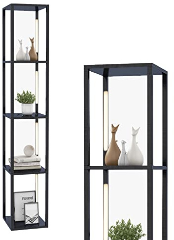 COSTWAY Floor Lamp with Shelves, Tall Standing Light with 4 Rotatable LED Strips, 3-Level Adjustable Brightness & Foot Switch, 4 Layers Reading Lamp for Bedroom Living Room (Square)
