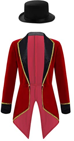 inhzoy Enfant Garçon Déguisement Prince Monsieur Loyal Veste de Soirée Cérémonie Veston Manche Longue Franges Costume Carnaval Halloween Fête Noël 4-16 Ans Bordeaux-A 12 Ans