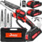 Delphi Mini Kettensäge mit 3000 mAh Akku Bürstenlose Kettensäge (2x 21V 1500mAh) Kabellose Kettensäge Kleine Handkettensäge zum Schneiden von Bäumen und Sträuchern Sicherheitssperre Profi-Astsäge 4