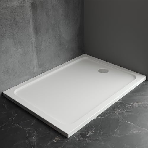 IMPTS Duschwanne 70 x 100 cm Duschtasse Komplett inkl. Ablaufgarnitur | Weiß Rechteckig aus Sanitäracryl, Super Flach für Dusch Duschkabine