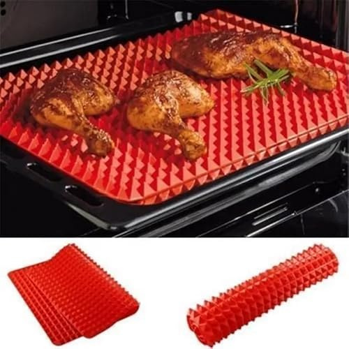 Pyramid Pan Silicone Baking Mat, Diamond Chef Tray Oven Non-Stick Value Pack Red, Fat Reducing Healthy Heat-Resistant Non-Slip Reusable Sheet for Grilling BBQ 29X41Cm (1 Piece)