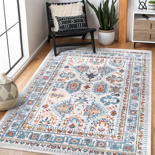 NETLINE HOME Area Rugs For Living Room, Bedroom, Kitchen, Dining Room | Oriental Design Carpet | Soft Medium Pile | Traditional Vintage Rug | Stain Resistant (Cream Blue, 160X230 CM)