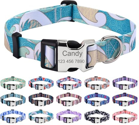 Mihqy Personalisiertes Hundehalsband mit Eingraviertem Namen und Telefonnummer - Weich & Komfort Hunde Halsband Hundehalsbänder für Kleine Mittlere Große Hunde(Meereswelle,S)