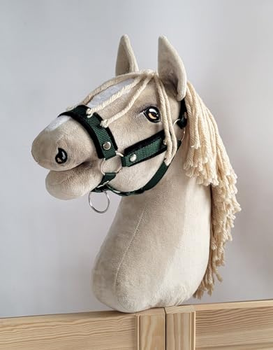 Super Hobby Horse Verstellbares Halfter für Hobby Horse A3 mit Fell. Set ohne Pferd. Khaki mit schwarzem Fell