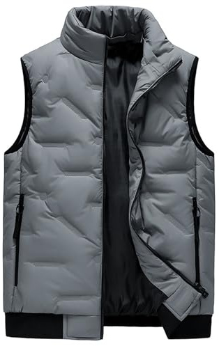 ZDJSWJ Gilet tascabile con cerniera a collo alto da uomo Giacca esterna leggera e calda senza maniche Giacca imbottita addensata in inverno, grigio, XXL