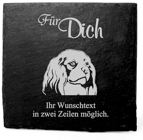Deko Schiefer Untersetzer personalisiert Cavalier King Charles Spaniel - Für Dich - 11x11cm Schwarz Bierdeckel Tischdeko Bieruntersetzer Weinuntersetzer