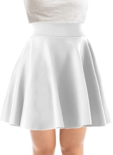PopCouture kvinnors mini hög midja utsvängd skater-kjol, Vitt, 32/34 SE