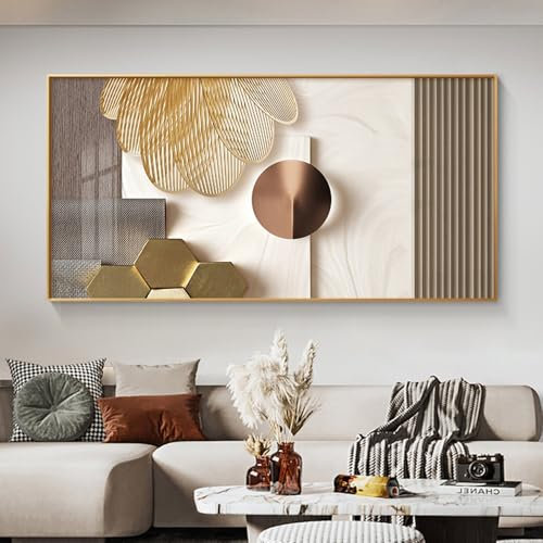 FSLEOVN Abstrakte Leinwand Gold-Beige Geometrische Wandbilder XXL für Wohnzimmer, Kunstposter Wanddekoration (Gold, 80x160cm)