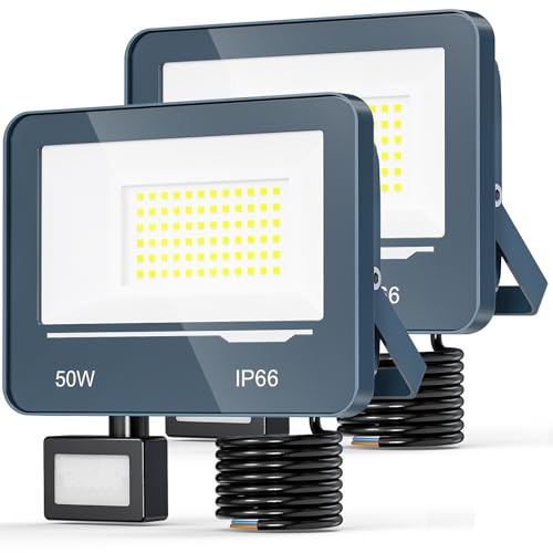 TOPAUBUB LED Strahler mit Bewegungsmelder Außen 50W 5000LM 2 Stücke - IP66 Wasserdicht LED Scheinwerfer 230V mit Bewegungsmelder Außen, 6500K Fluter Flutlichtstrahler Aussenstrahler für Garten