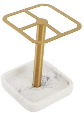 Holigie Zahnbürstenständer, Zahnbürstenhalterständer mit DREI Schlitzen aus 304 Edelstahl mit Sockel im Marmorstil, Zahnbürstenhalter für Badezimmer, Vanity, Hotel, Arbeitsplatte (Gold)