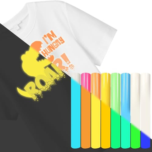 KNGNGK 8 Stück Plotterfolie Textil, 30,5x25cm Sublimation HTV für Dunkle und Helle Stoffe Nachleuchtende Bügelfolie Transferfolie Plotter Flexfolie Textil Bügeltransferfolie für T-Shirts, Kleidung