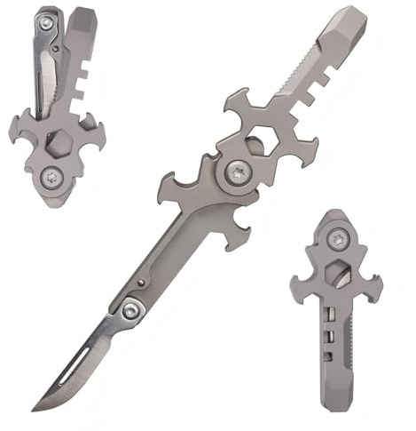 TIKIDESIGN Mini couteau de poche, multi-outil, outil multifonction 7 en 1, couteau multifonction, mini outil, barre de rupture, décapsuleur, scie, clé à molette, petit outil, gadget pour homme