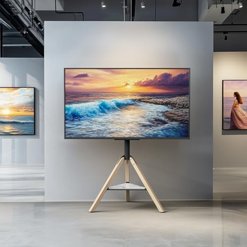 unho Soporte TV de Pie con Trípode y Estante de Efecto Mármol, Caballete Madera de Televisión Universal Regulable en Altura para de 40-75, VESA 600x400mm, Garga de 40kg