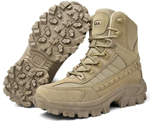 LDZDGD Bottes Tactiques pour Hommes avec Fermeture Éclair Latérale, Bottes de Combat Militaires Imperméables, Bottes de Randonnée et D'extérieur Légères et Confortables(Khaki,41 EU)
