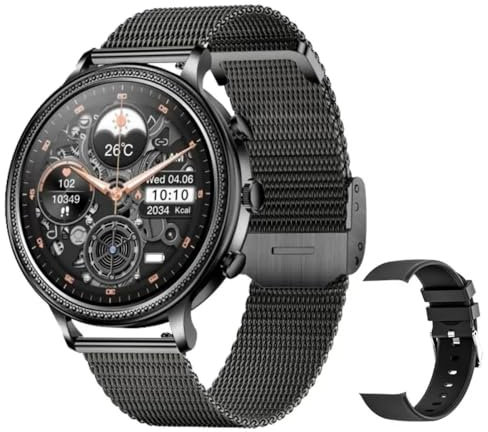 Ethelred Women Smart Watch V60 Luxury Fashion Wristwatch 1.39inch Bluetooth Calling Music Heart Rate Sports Fitness Tracker Smartwatch (Black)