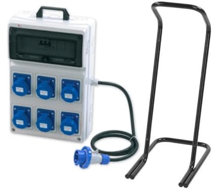 Quadro ASC portatile, 3KW 230V, IP65, 6 prese 2P+T 16A, spina 2P+T 16A, con magnetotermico differenziale e cavalletto - Rosi 2279C