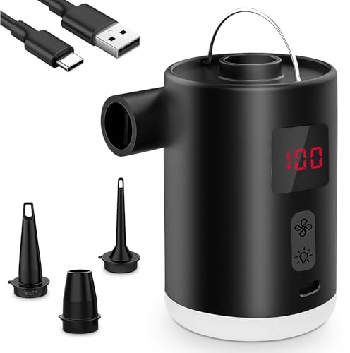 Elektrisk luftpump, uppladdningsbar batteriluftpump 4 000 mAh, snabbuppblåsare med 3 munstycken, miniluftpump för pool/luftmadrass, bärbar digital display