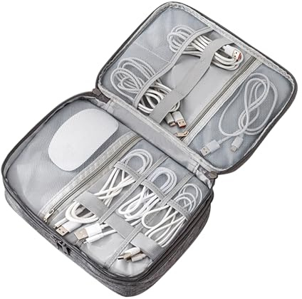 Générique Electronics Organizer, Travel Cord Case, 11,02 x 2,95 tum bärbar canvasväska, 3 sektionsdesign, dragkedja för kompakt förvaring, dam, flickor, resetillbehör
