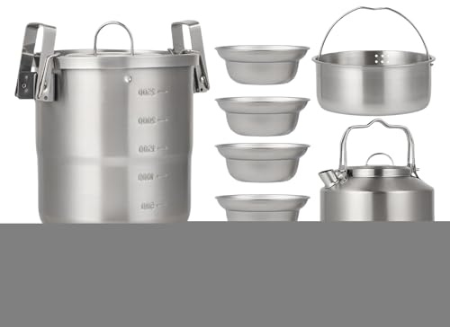 Camping-Kochset | 304 Edelstahl Kochtopf, 3L, Für 1-4 Personen, Klappbar, Outdoor-Kochutensilien & Camperlebensmittelzubehör