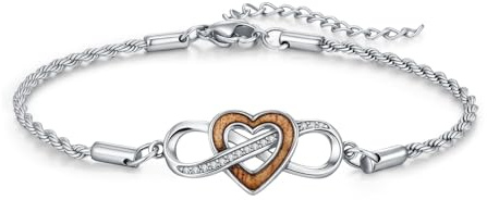 OHAYOO Infinity Herz Armband 925 Sterling Silber Unendlichkeitszeichen Armband mit Herz Holz Schmuck für Damen Mädchen