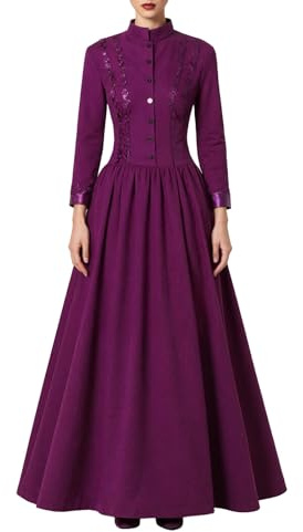 Vestito medievale da donna a maniche lunghe stile a abiti da cocktail con collo alto abito vittoriano gotico elegante abiti da festa abbigliamento casual costume di Halloween